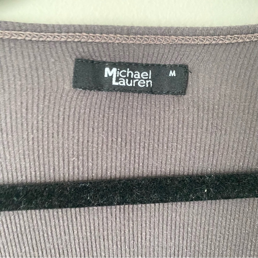 Michael Lauren brown v neck micro ribbed quarter sleeve oversized top medium - Picture 4 of 8